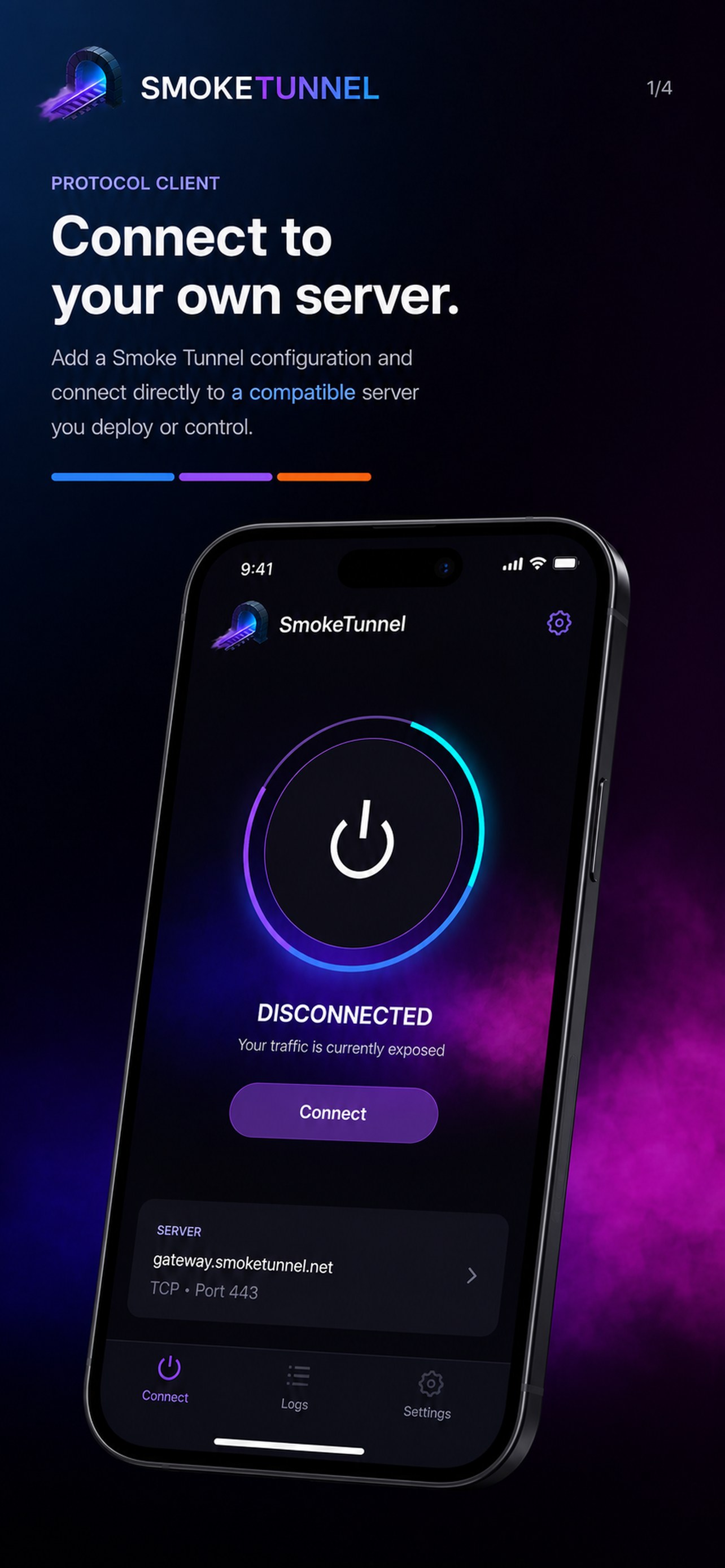 SmokeTunnel iOS protocol client connection screen